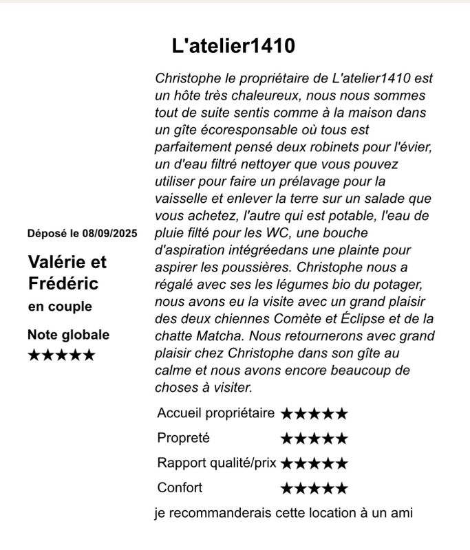 avis laissé par les locataires après leurs séjours sur le site GITES DE FRANCE
